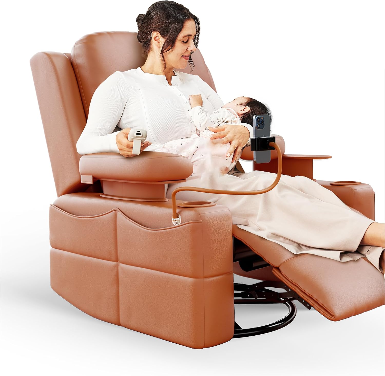 MAMAZING Lullapod Power Nursery Recliner Rocking Chair, Triple Motor Power Recliner with HugAssist Armrest, 270° Swivel Glider and Quiet Rocking Chair Nursery with Dual Charging Port and Storage