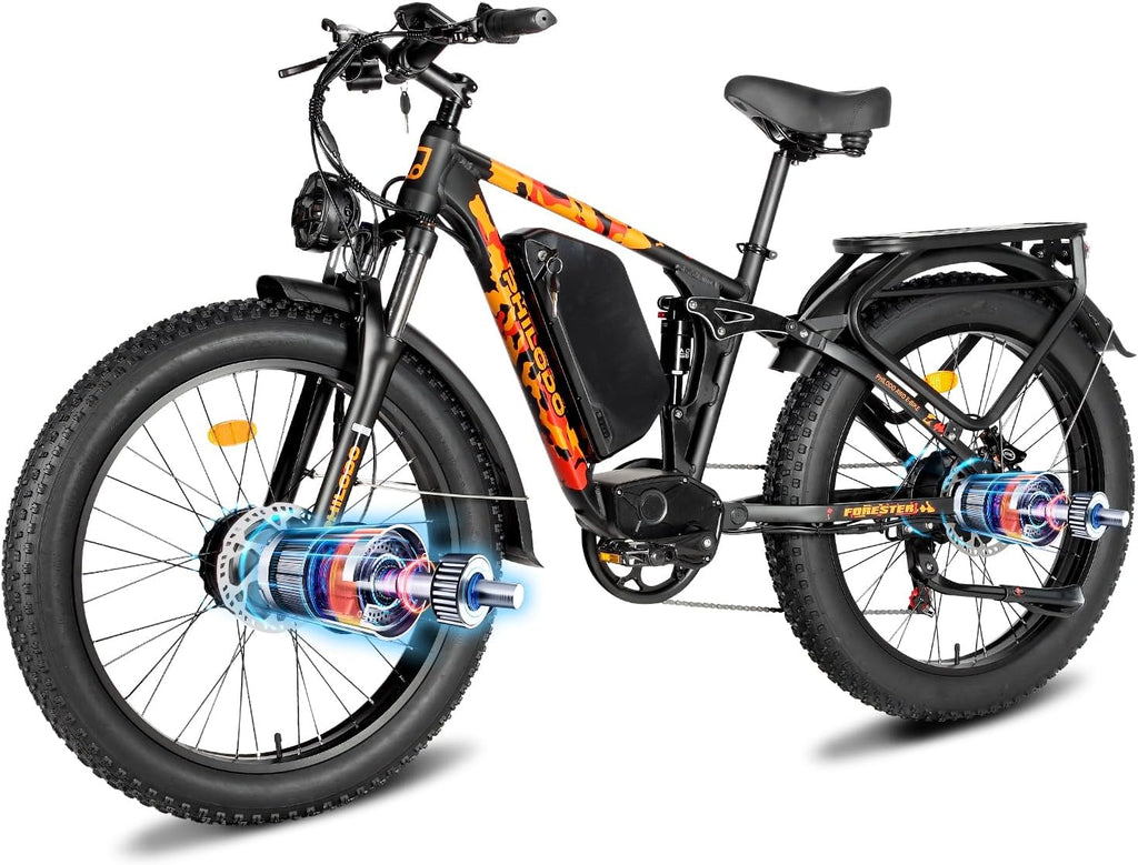 Forester 5000w Electric Bike, 60V 25Ah Bike Battery for Long Range with Dual Motor Ebike for Adults, 26x4 Electric Bike Fat Tires for All Terrain Electric Mountain Bike