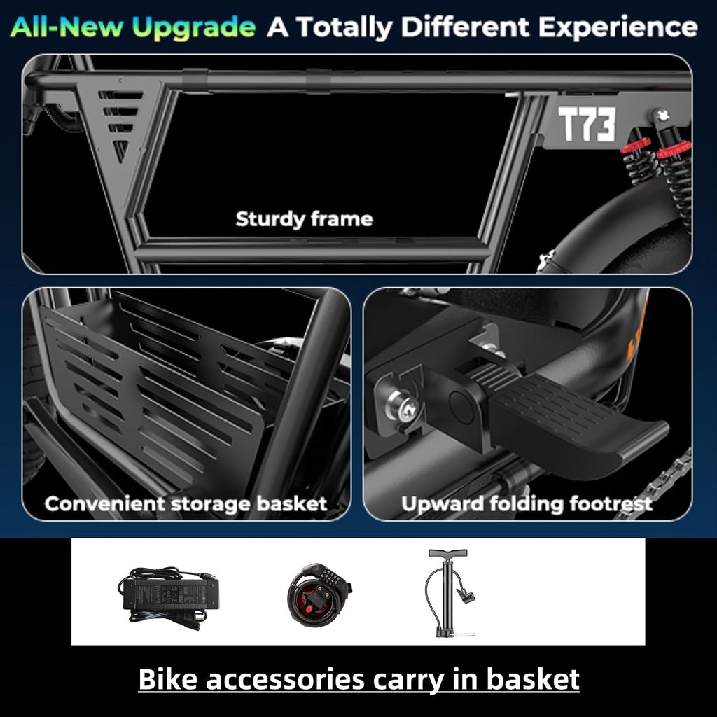 Tamobyke Premium T73 Series Electric Bike for Adults,48V15Ah/36Ah/41Ah Large Battery,1000W/1500W/3000W Powerful Motor, 28/33/37.5Mph Max Speed,20''*4'' Fat Tire E-Bike for Commute/Off-Road. Age 15+.