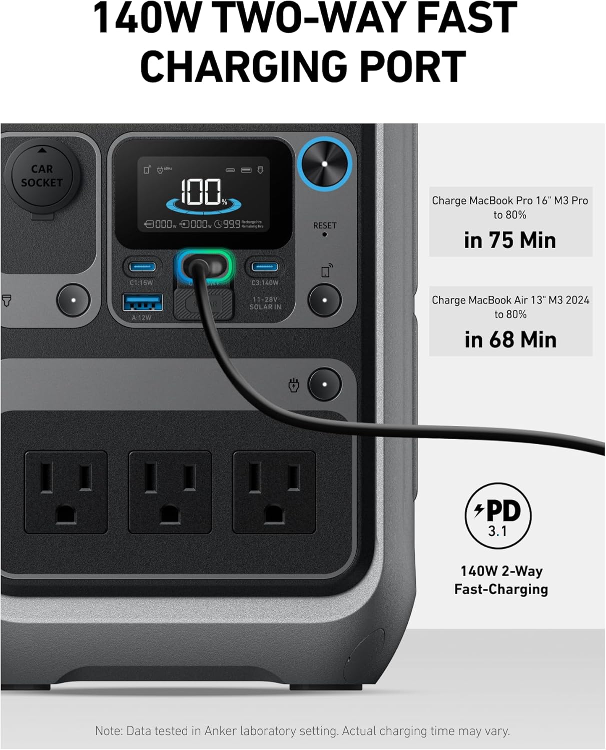 Anker SOLIX C300 Portable Power Station with Adjustable Strap, Outdoor 288Wh LiFePO4 Battery, 300W (600W Surge) Solar Generator, 140W Two-Way Fast Charging, for Camping, Traveling, and Emergencies.