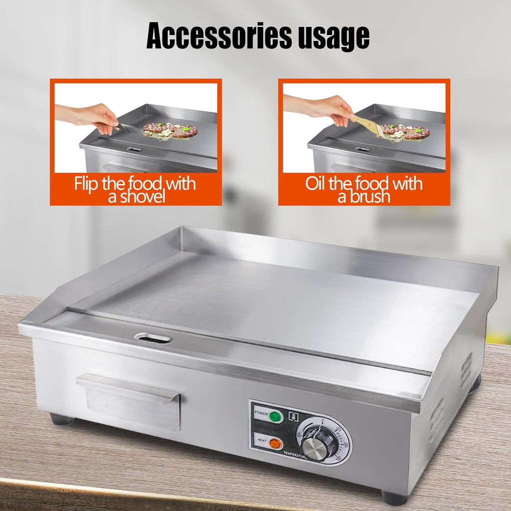 22' Commercial Electric Griddle,Electric Countertop Flat Top Griddle,110V 1600W Electric Flat Top Grill,Non-Stick Restaurant Teppanyaki Stainless Steel Grill,Adjustable Temperature Control