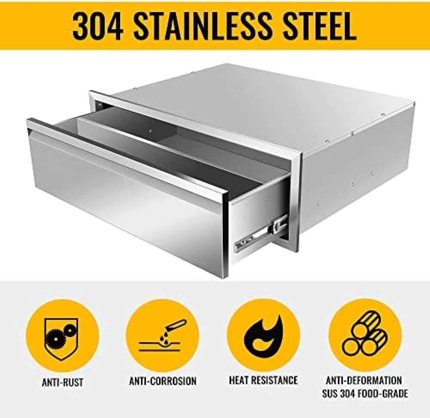 Outdoor Kitchen Drawer Stainless Steel BBQ Triple Drawer Flush Mount for Outdoor Kitchen Island,-30W X 10H X 23D Inch