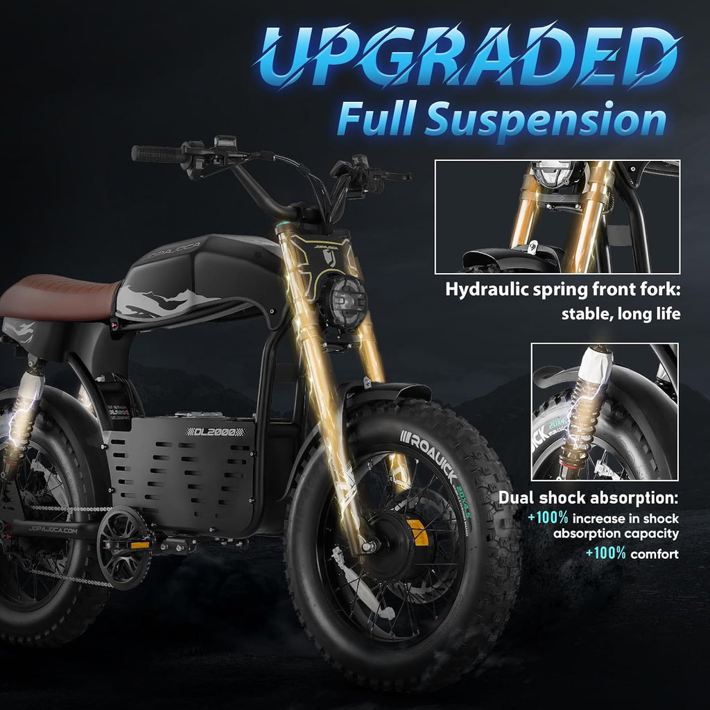 eAhora DL2000 (2025 Version) Electric Bike for Adults, Peak 4000W/1700W 44MPH/36MPH Dual/Single Motor Ebike, 52V 30Ah 60-90 Miles Long Range Electric Bicycle, Fat Tire Full Suspension Hydraulic Brake