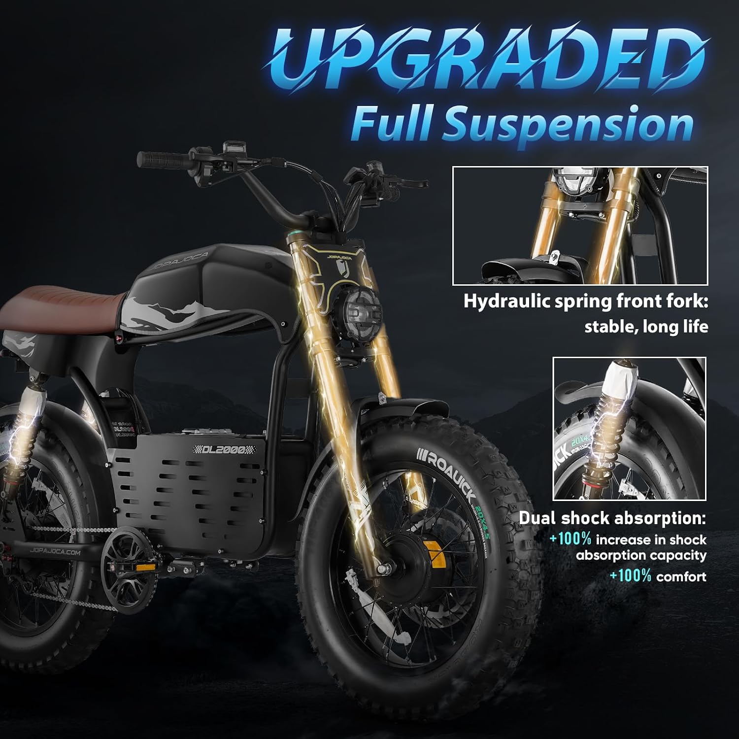 eAhora DL2000 (2025 Version) Electric Bike for Adults, Peak 4000W/1700W 44MPH/36MPH Dual/Single Motor Ebike, 52V 30Ah 60-90 Miles Long Range Electric Bicycle, Fat Tire Full Suspension Hydraulic Brake