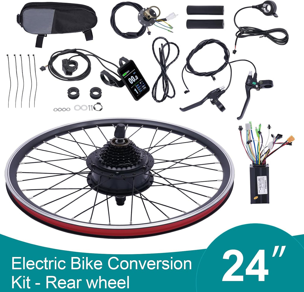 24' Electric Bike Conversion Kit, 36V 500W Rear Wheel E-Bike Conversion Kit,Powerful Motor E-Bike Conversion Kit Dual Mode Controller W/LCD Display Twist Throttle PAS Ebike Wheel Kit