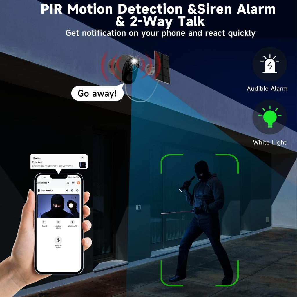 Solar Security Cameras Wireless Outdoor 4Pack, 5G&2.4G WiFi Cameras with Solar Panel,2K Camera for Home Security with AI Detection, Siren,Color Night Vision, 2-Way Talk, IP65, Works/Alexa, Cloud/SD