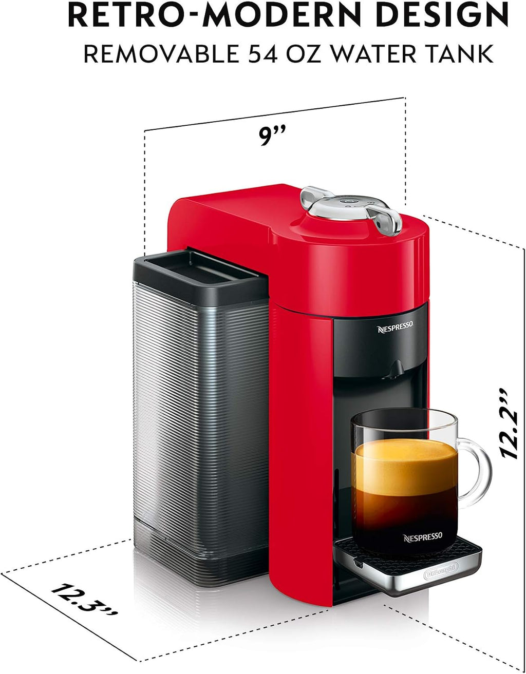 Nespresso Vertuo Coffee and Espresso Machine by De'Longhi with Milk Frother,1100 ml, Shiny Red