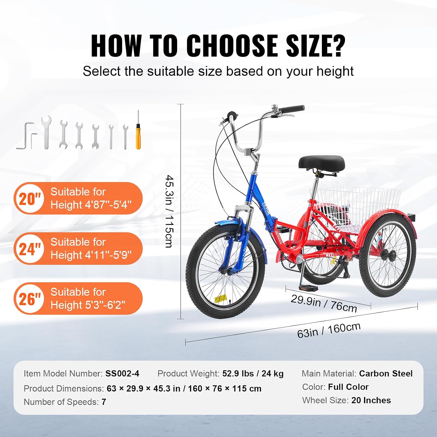 VEVOR Folding Adult Tricycle,Adult Folding Trikes, 3 Wheel Cruiser Bike with Large Basket & Adjustable Seat, Shopping Picnic Foldable Tricycles for Women, Men, Seniors