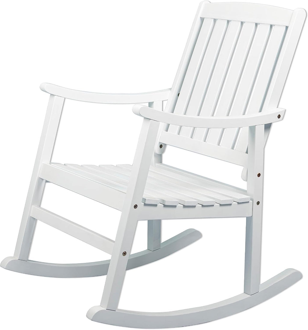 JONATHAN Y RCK102C Penny Classic Slat-Back 300-Lbs Support Acacia Wood Patio Outdoor Rocking Chair for Garden, Lawn, Backyard, Pool, Deck, Beach, Firepit, White