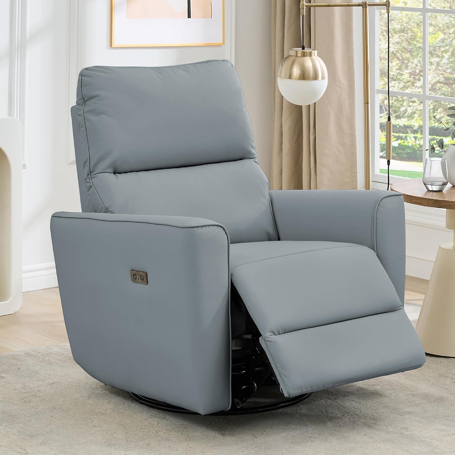 IDEALHOUSE Swivel Rocking Nursery Recliner Chair Rocker Recliner Glider Deep Seat PU Leather Sofa Chair with high Backrest for Nursery, Living Room, Bedroom & Home Movie Theater (Silver)