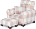 Toddler Personalized Armchair, Kids Upholstered Rocking Chair with Personalization, Toddler Chair with Personalized Name, Comfy Child Armchair (Legs, Blush Check)