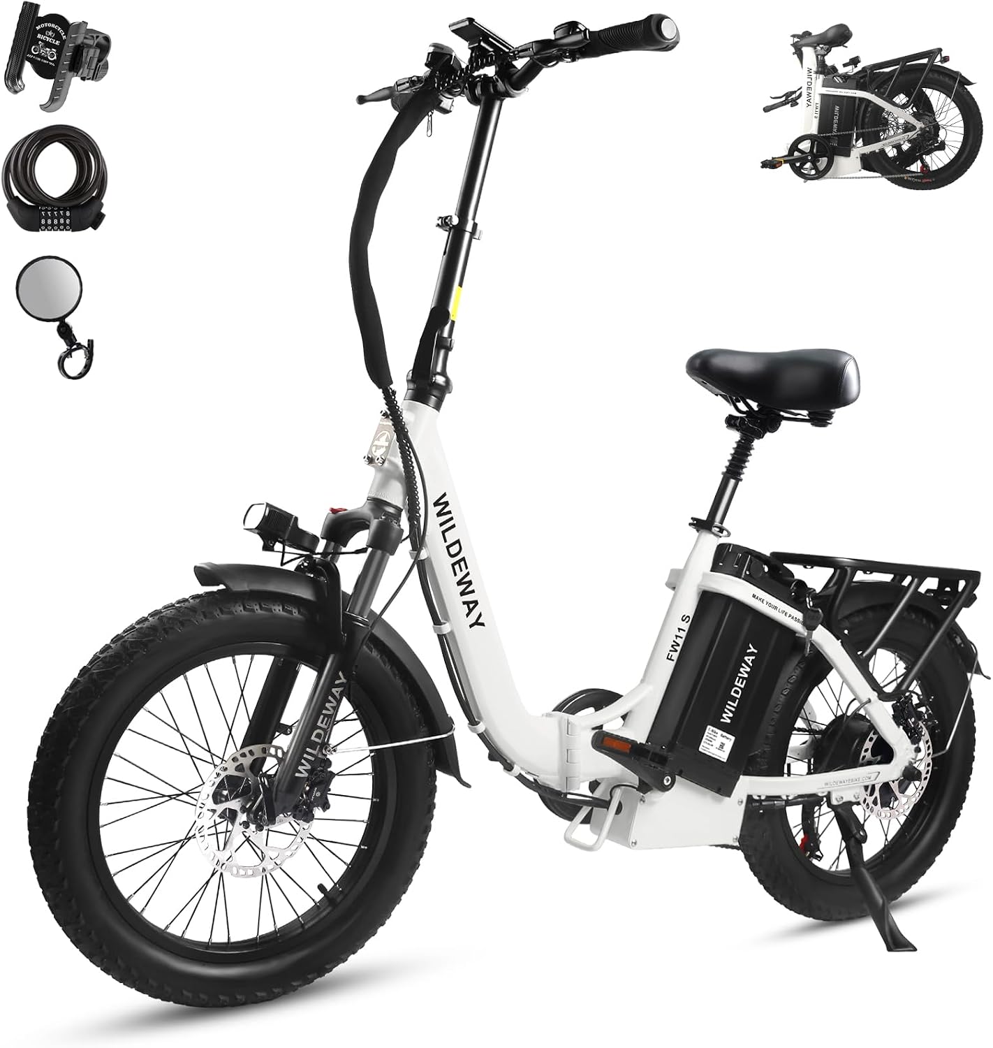 Wildeway Folding Electric Bike for Adults with 32Ah Battery Long Range 750W Motor 28MPH, 20'x 3.0'Fat Tire Foldable EBike, Urban City Commuter Men Women Bicycle 7 Speed Gear