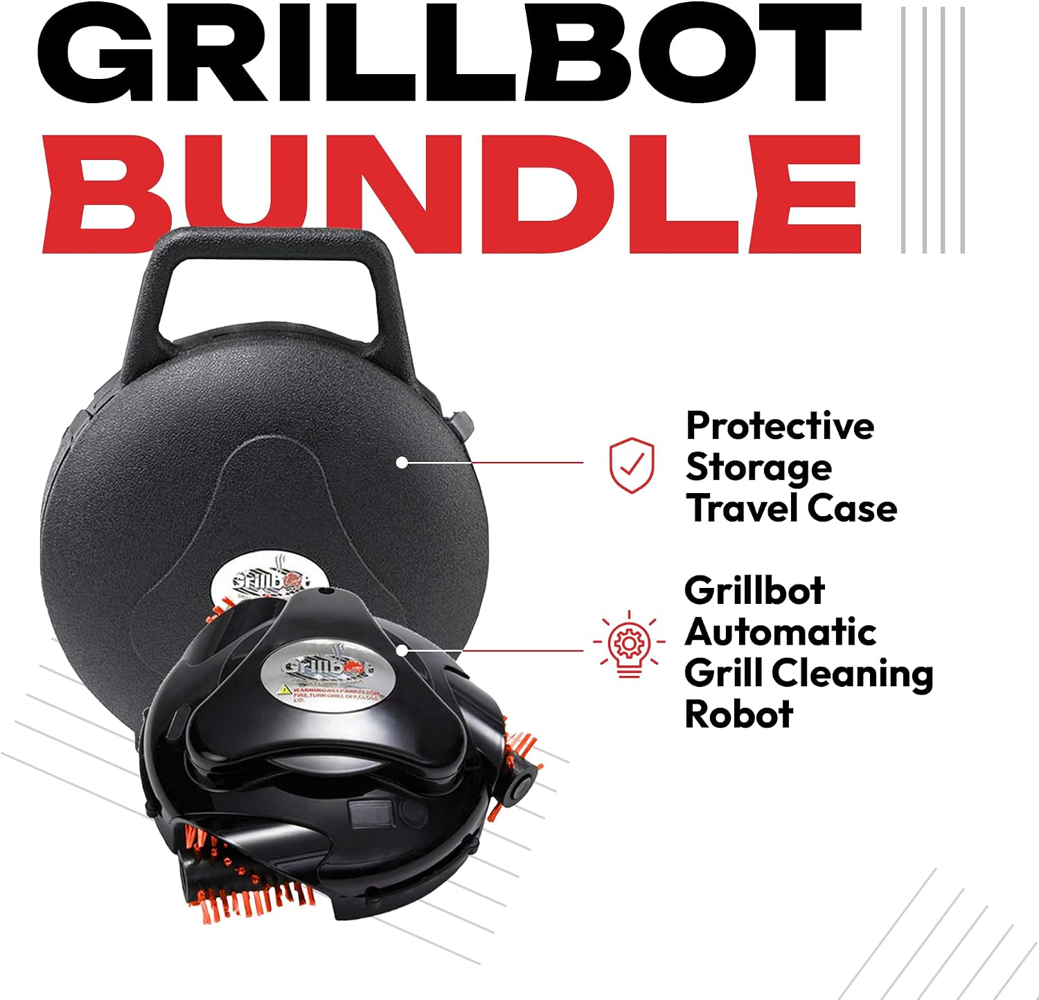 Grillbot Automatic Grill Cleaning Robot with Nylon Brushes, Electric BBQ Cleaner Brush with Motorized Power, Cordless Rechargeable Grill Scrubber for Outdoor Grills (Black and Case)