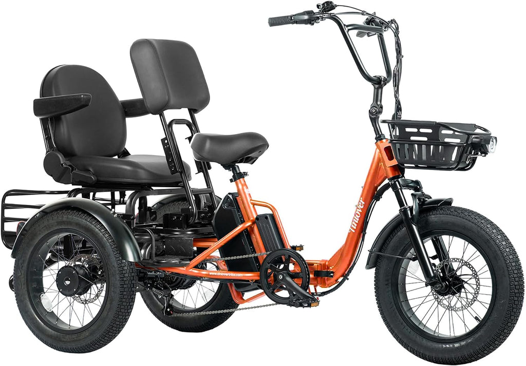 Folding Electric Tricycle for Adults 2 Seater, 20MPH 100 Miles 4' Wide Fat Tire Electric Trike, 3 Wheel Electric Bike 1200W, 48V 20AH Battery, 550LBS Load, Reverse, Parking, Differential, UL Certified