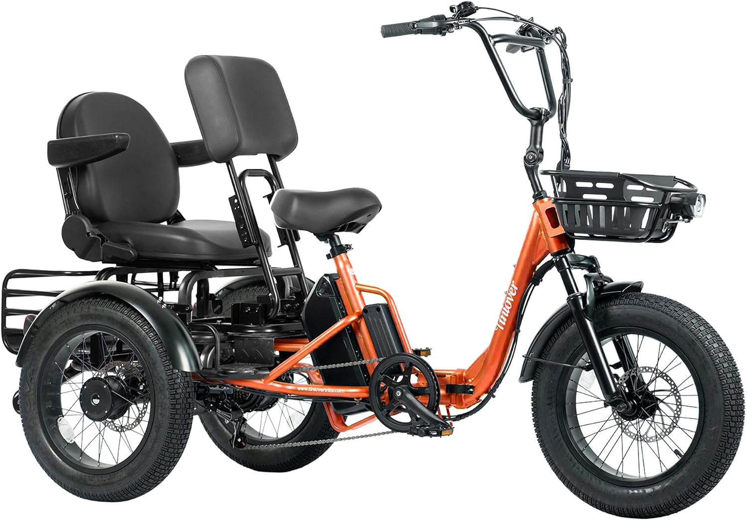 Folding Electric Tricycle for Adults 2 Seater, 20MPH 100 Miles 4' Wide Fat Tire Electric Trike, 3 Wheel Electric Bike 1200W, 48V 20AH Battery, 550LBS Load, Reverse, Parking, Differential, UL Certified