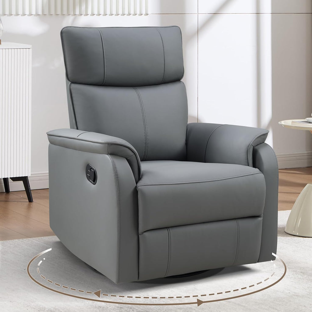 HAOMARKETS Swivel Rocker Recliner Chair, Manual Faux Leather Glider Rocking Recliners for Adults, 360° Swivel Nursery Reclining Sofa with Padded Backrest for Living Room, Grey