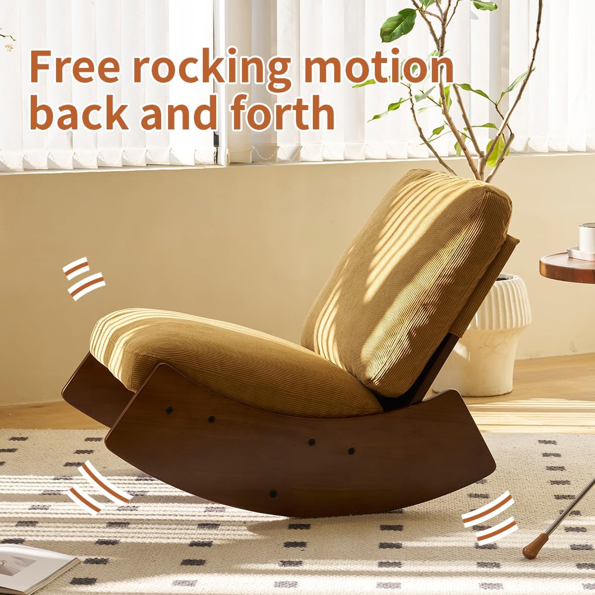 MFFM Comfortable Glider Rocking Chair, Upholstery Glider Chair, Solid Wood Frame, Perfect for Multiple Settings Accent Reading Chair for Bedroom,Living Room,Nursery (Orange)
