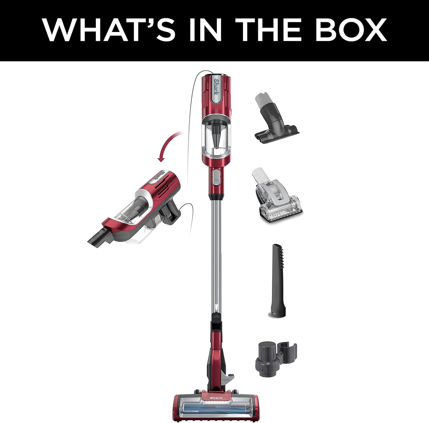 Shark HZ602 Ultralight Pet Pro Corded Stick Vacuum with PowerFins & Self-Cleaning Brushroll, Perfect for Pets, Converts to Hand Vacuum, Pet Power Brush, Crevice & Upholstery Tools, Comet Red