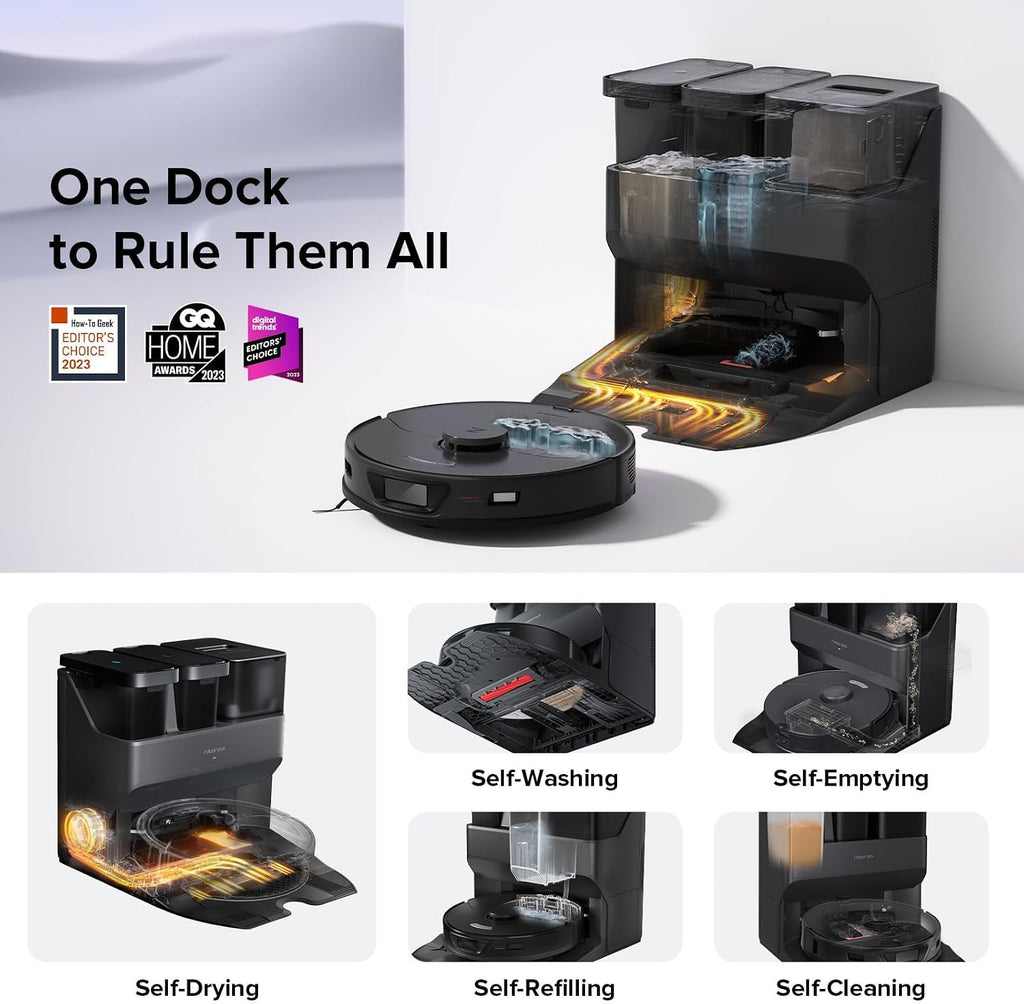 roborock S7 Max Ultra Robot Vacuum and Mop Combo, Auto Mop Drying, Auto Mop Washing, Self-Emptying, Self-Refilling, 5500Pa Suction, Reactive Tech Obstacle Avoidance, Black (Renewed)