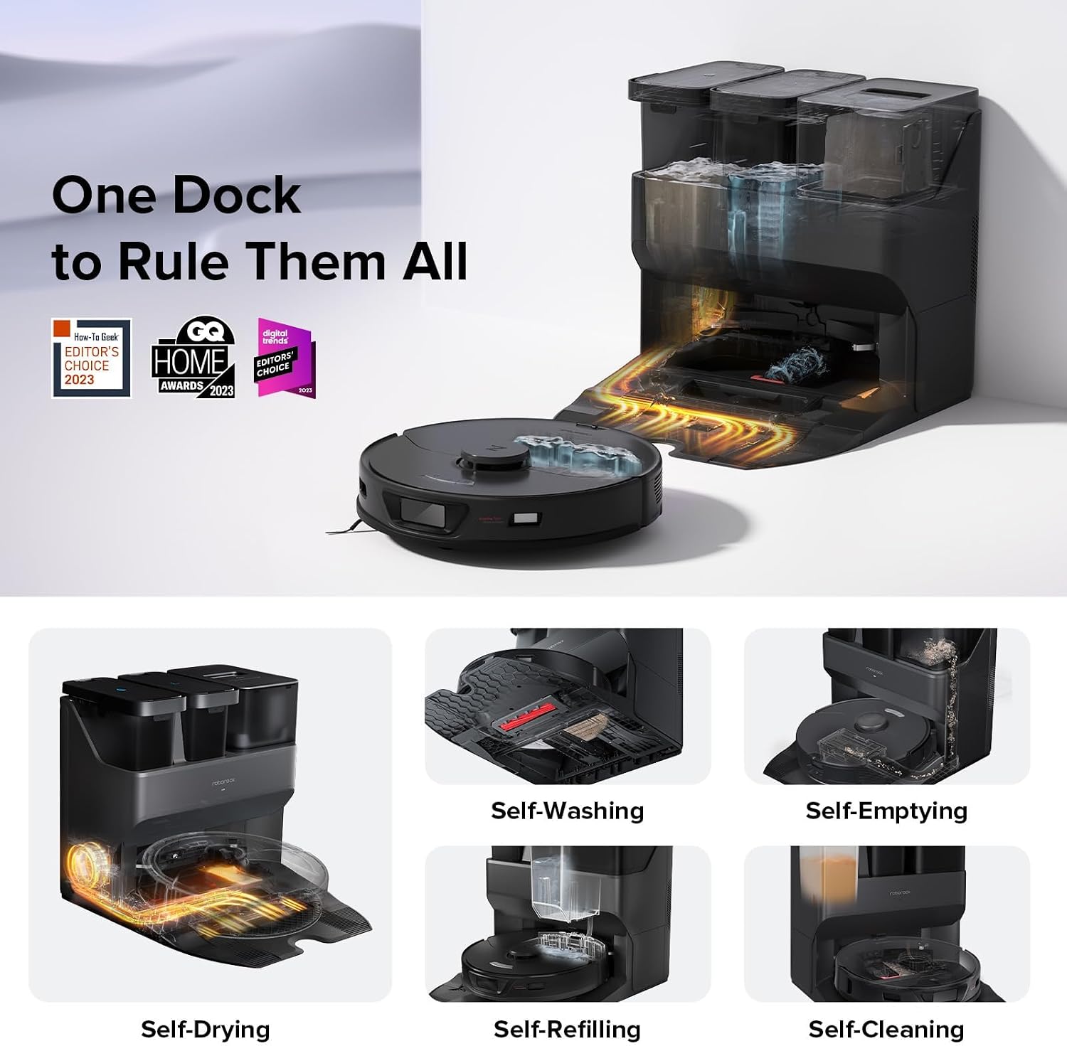 roborock S7 Max Ultra Robot Vacuum and Mop Combo, Auto Mop Drying, Auto Mop Washing, Self-Emptying, Self-Refilling, 5500Pa Suction, Reactive Tech Obstacle Avoidance, Black (Renewed)