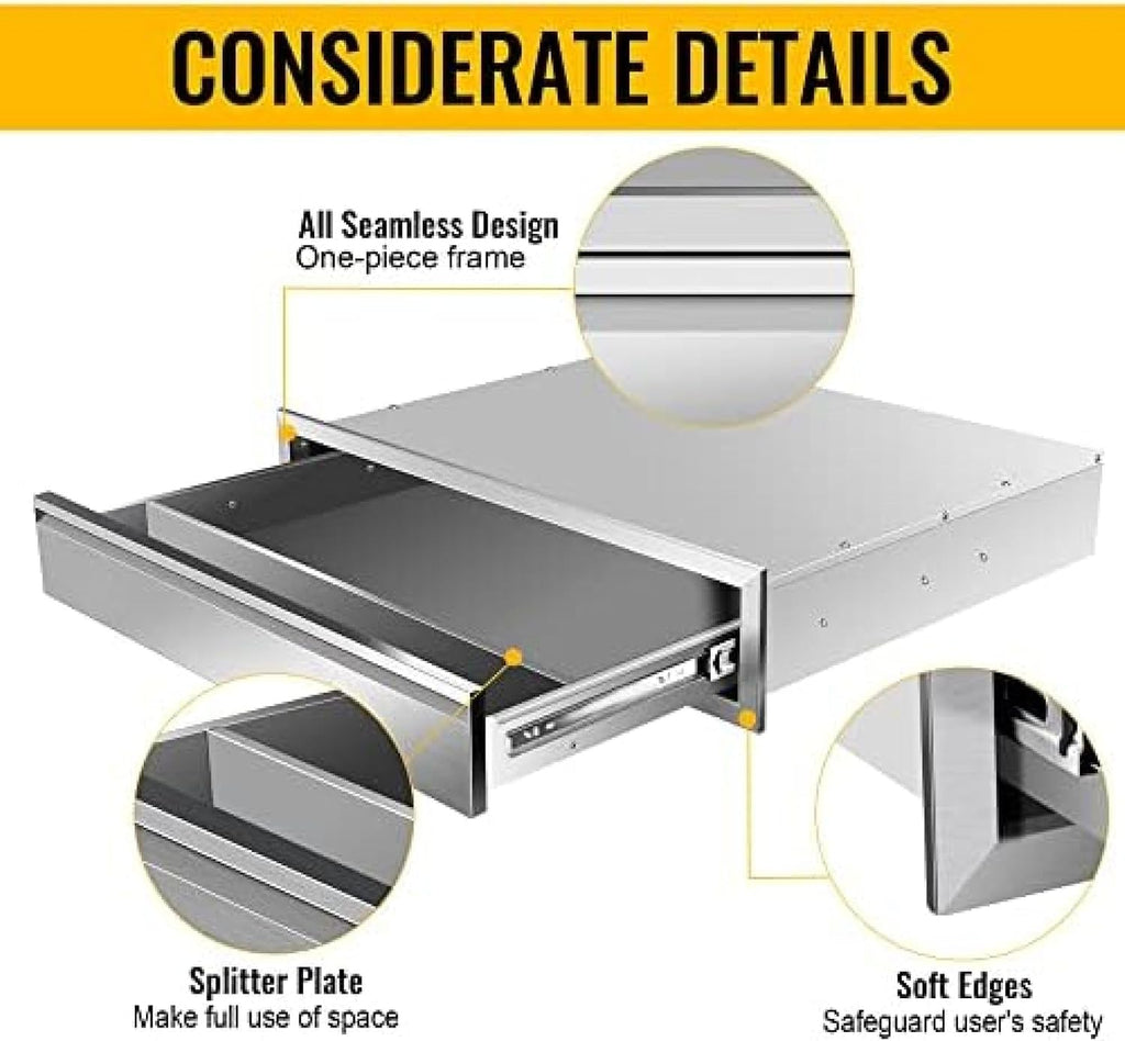 Outdoor Kitchen Drawer Stainless Steel BBQ Triple Drawer Flush Mount for Outdoor Kitchen Island,-30W X 6.5H X 23D Inch