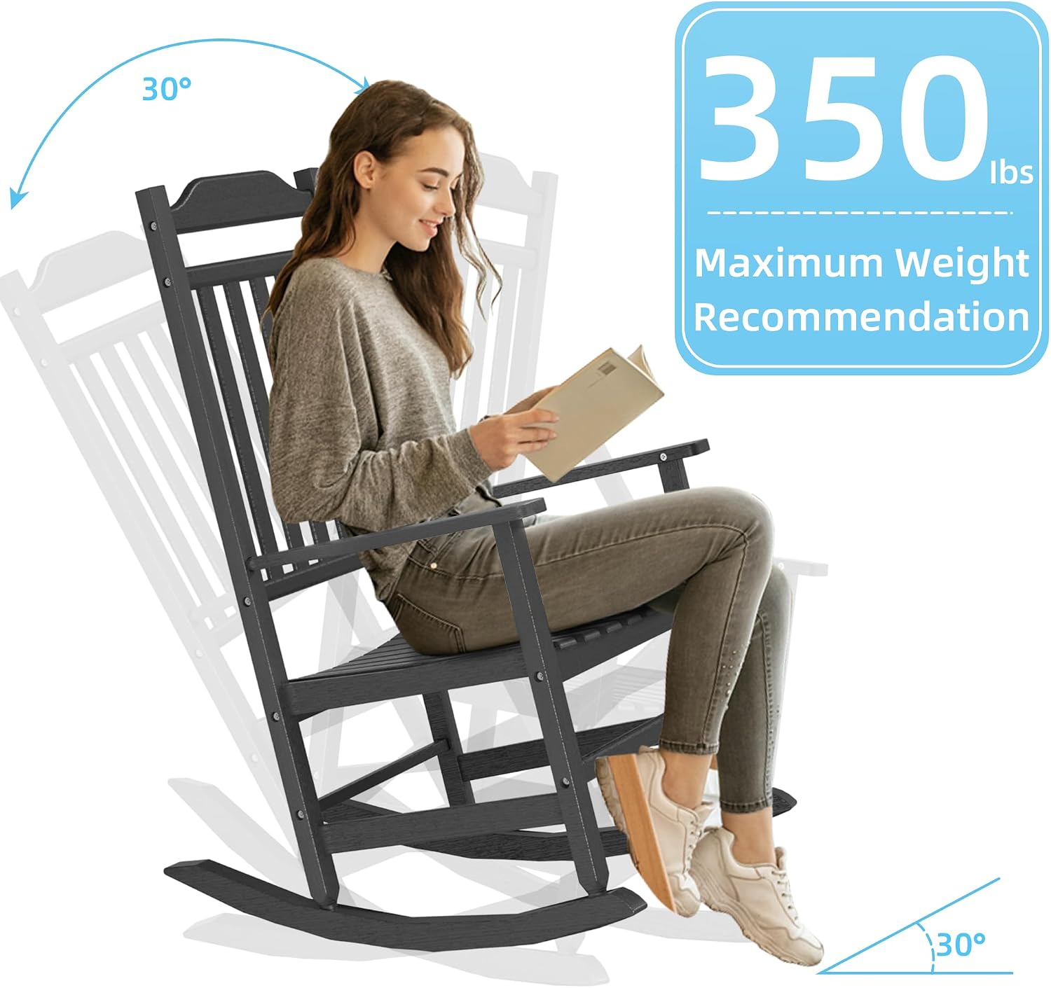 EasyUp Patio Rocking Chair Outdoor,Set of 2,Weather Resistant Poly Resin Oversized Porch Rocker,High Back Smooth Design,Indoor Outdoor Use