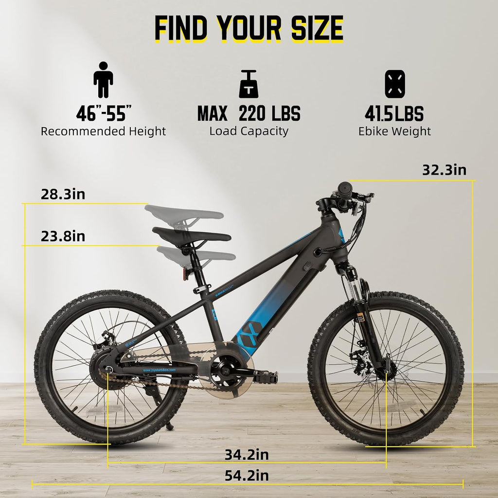 JOYSTAR 20 26 Inch Electric Bike for Kids Teens Ages 6+ with 250W/500W Brushless Motor, Electric Mountain Bicycle with Removable Battery, Safe Children Ebikes with Dual Disc Brakes