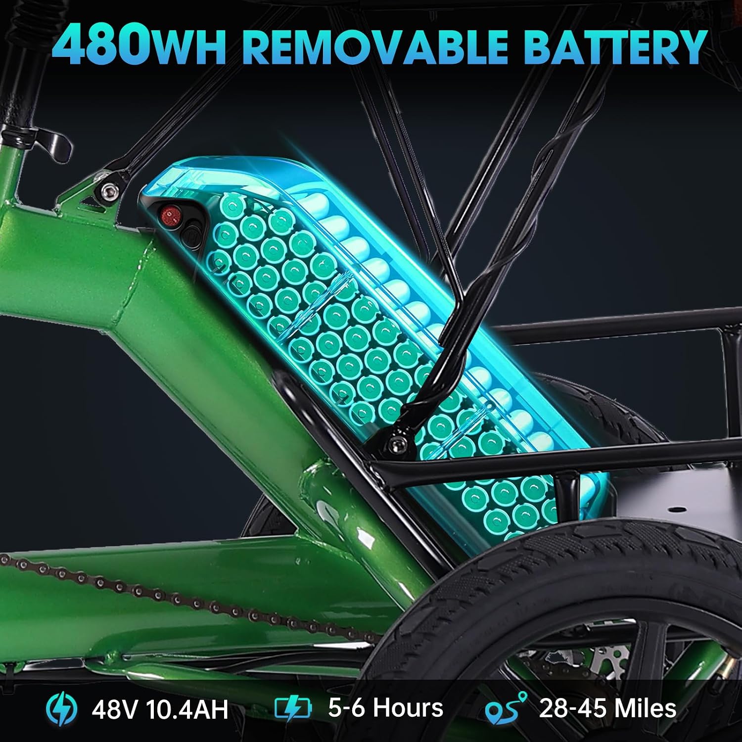 E Trike Electric Bike, 350W(Peak 500W) Brushless Motor Folding Trike, 2 Seats Ebike, 480Wh Removable Battery, Step-Thru 3 Wheel Electric Bicycle, Up to 45 Miles, Tricycle for Adults Parents