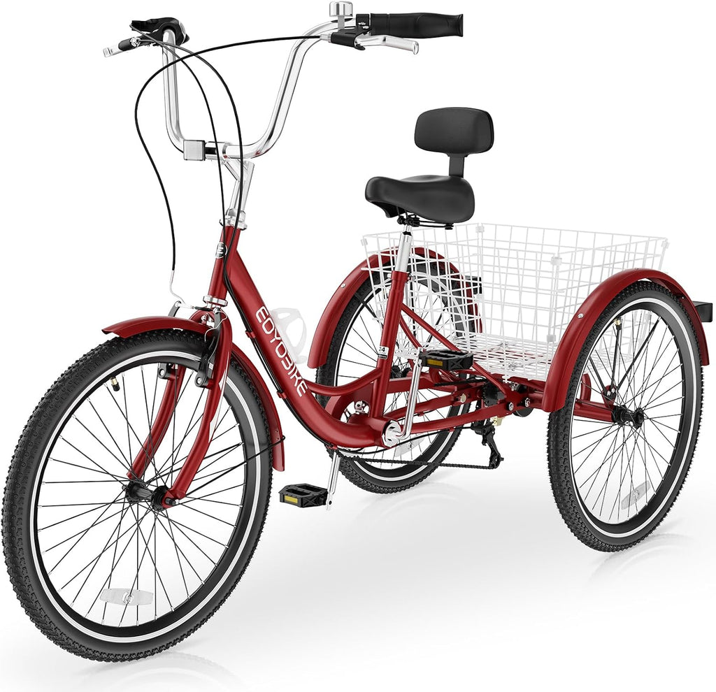 Slsy Adult Tricycle 7 Speed, 20/24/26 Inch Step-Through 3 Wheel Bike for Adults with Large Shopping Basket, 350 lb Capacity Adult Trike for Seniors, Women and Men