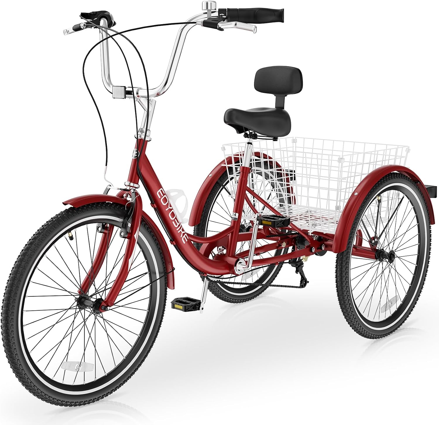 Slsy Adult Tricycle 7 Speed, 20/24/26 Inch Step-Through 3 Wheel Bike for Adults with Large Shopping Basket, 350 lb Capacity Adult Trike for Seniors, Women and Men