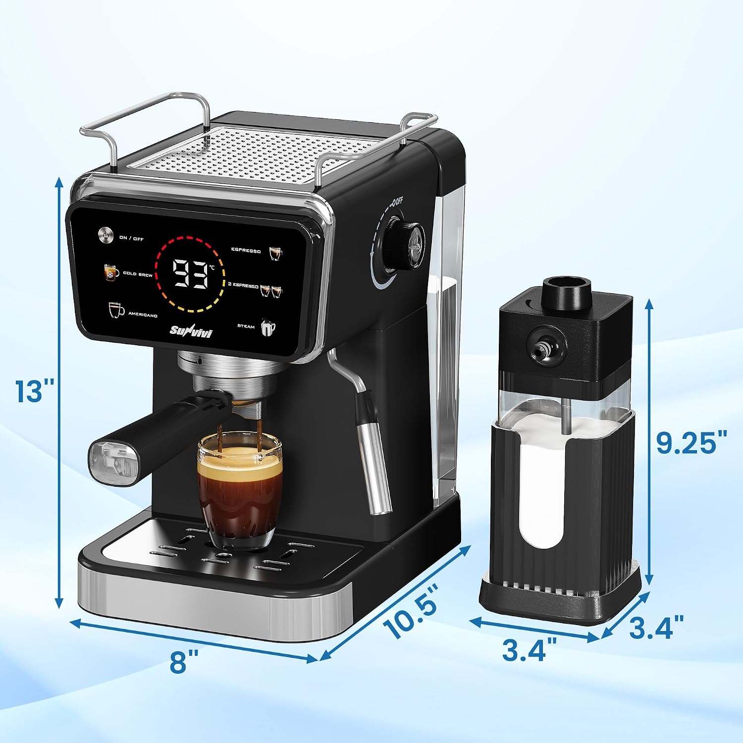 20 Bar Espresso and Americano Machine for Home and Office, Iced Coffee Maker with Touchscreen, Milk Frother, Single/Double Shot & Cold Brew, 52OZ Removable Water Tank, Quick Heating System