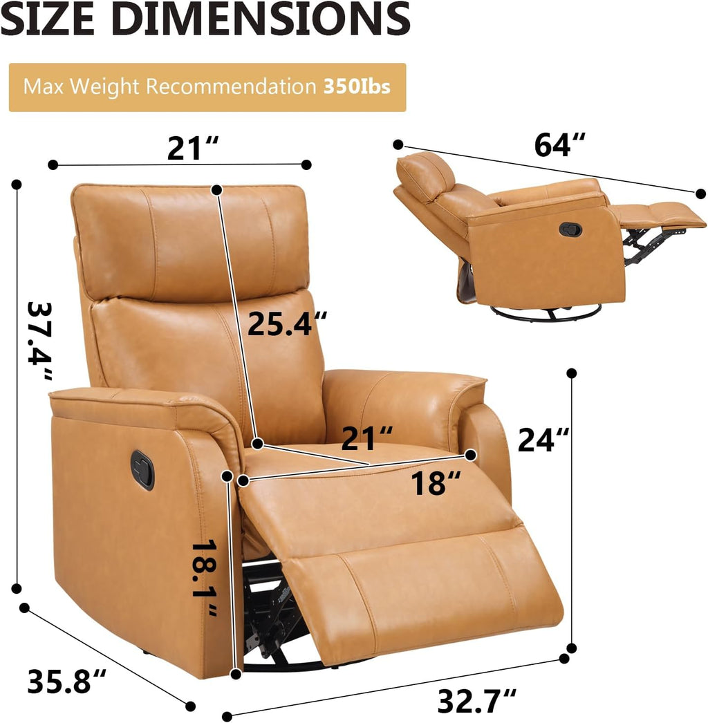 ANJ Manual Recliner Chair, Swivel Rocker Chair for Adults，Glider Recliner Nursery Chair,Faux Leather Lazy Boy Reclining Chairs for Living Room, Bedroom, Home Office
