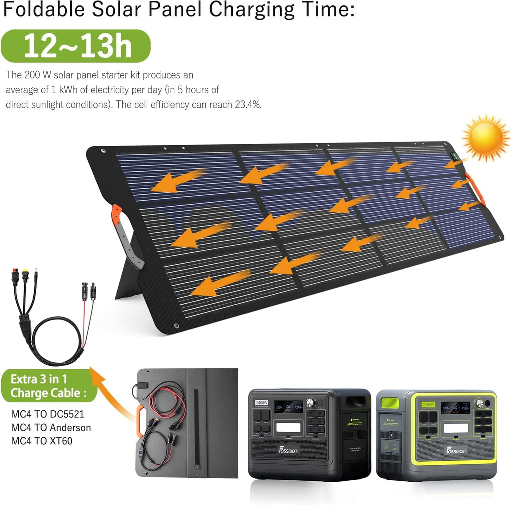 FOSSiBOT Solar Panel SP200, Foldable 200 Watts Solar Panel, Flexible Solar Panel w/Adjustable Kickstands for Home, RV, Camping, Blackout for FOSSiBOT F2400 and Other Brands Portable Power Station