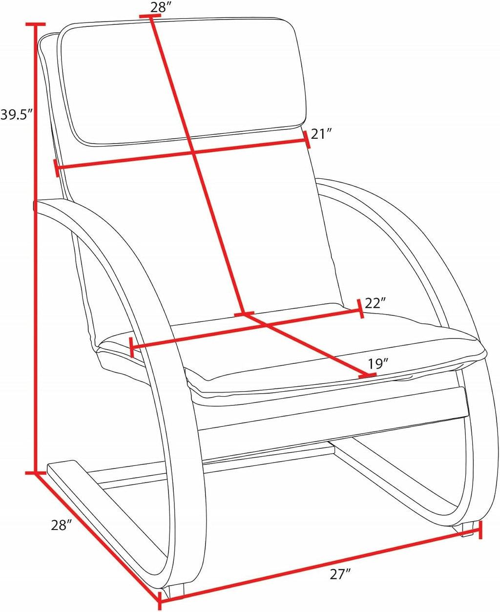 Niche Mia Bentwood Reclining Rocking Chair – Lightweight, Ergonomic & Durable with Washable Cotton Cover, Sturdy Cantilever Frame for Home, Office & Nursery (Natural/Red)