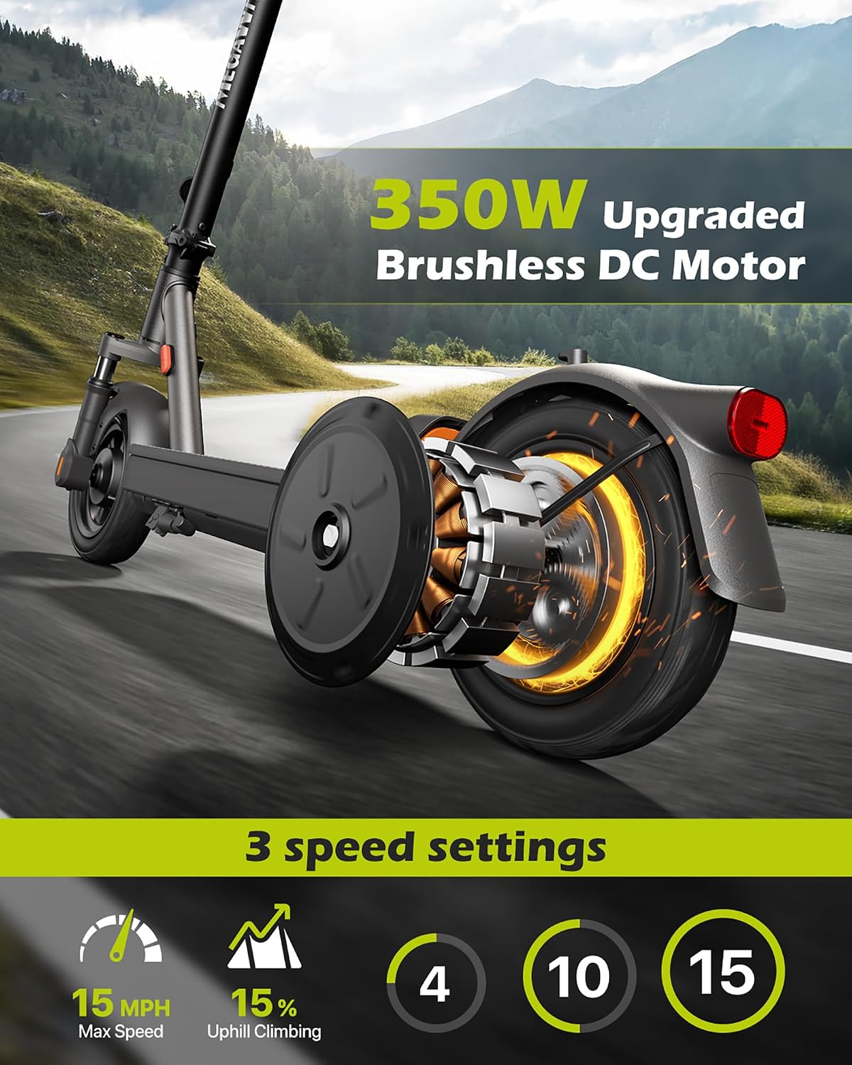 MEGAWHEELS Electric Scooter for Adults with Suspension, 8.5/10in Vacuum Tires, 14/19/28/31Miles, 15MPH Max Speed, Turn Lights, Foldable Electric Scooter for Commuter