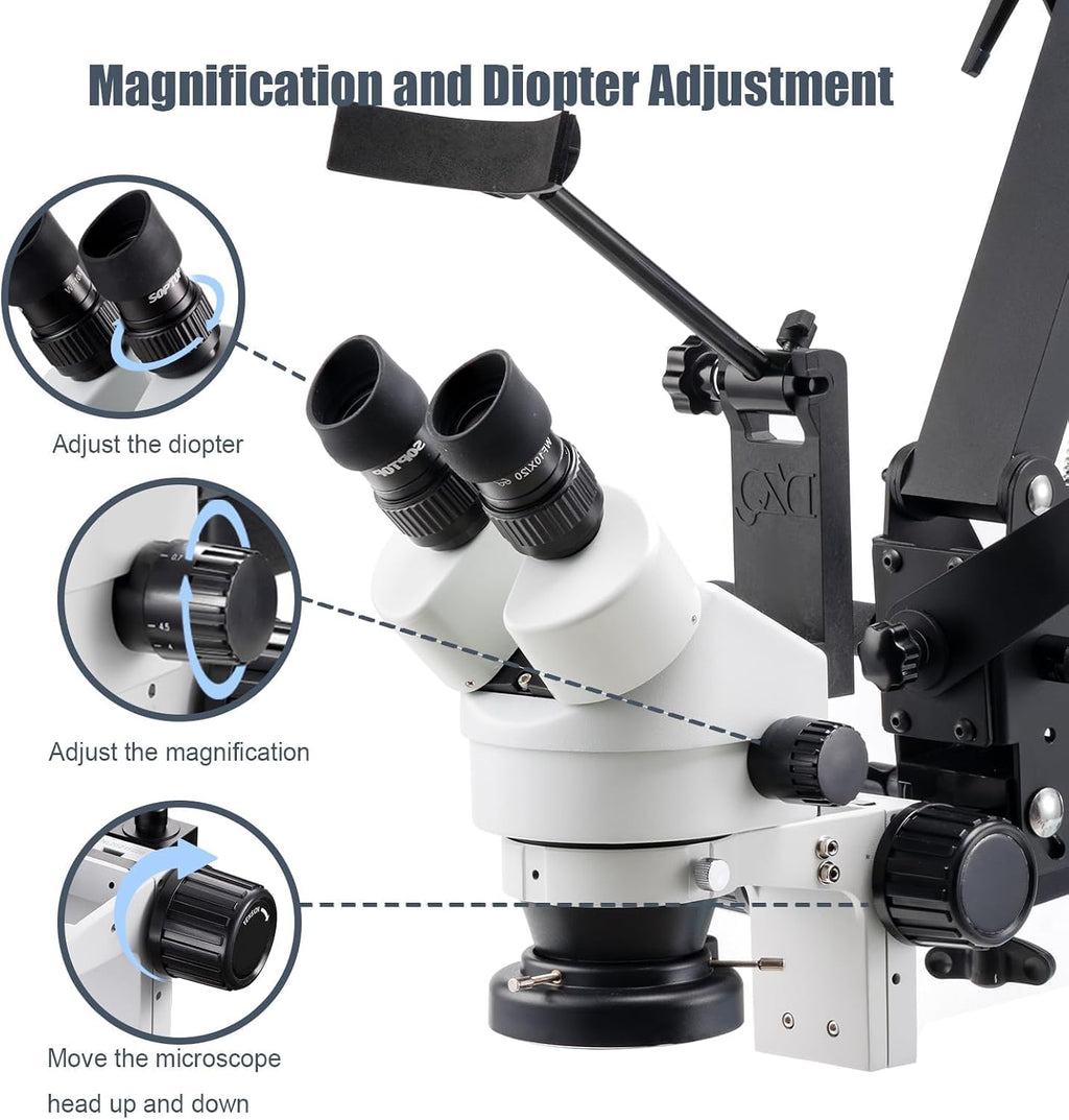 DZQ Multi-Directional Microscope with Spring Bracket, 7X-45X Magnification Jewelry Microscope, Micro Jewelry Inlaid Stand with Ring LED Light