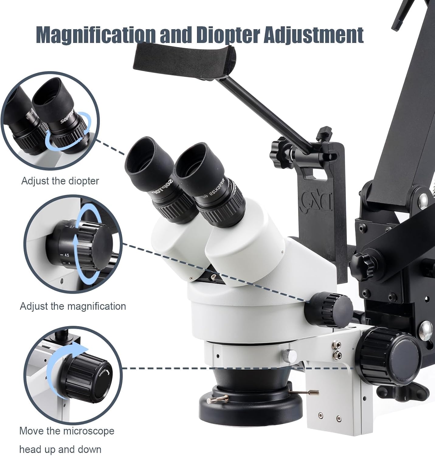 DZQ Multi-Directional Microscope with Spring Bracket, 7X-45X Magnification Jewelry Microscope, Micro Jewelry Inlaid Stand with Ring LED Light