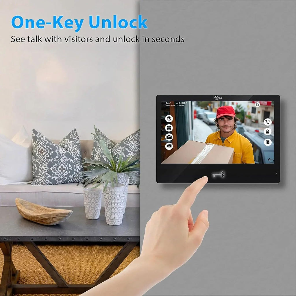 Ring doorbell Wired,1080P Doorbell Camera(B),Indoor Outdoor Camera,10 Inch Monitor (B) Ring Video Doorbell with Night Vision,Dual-Way Intercom for Villa House Office Apartment (1 Bell +3 Screen)