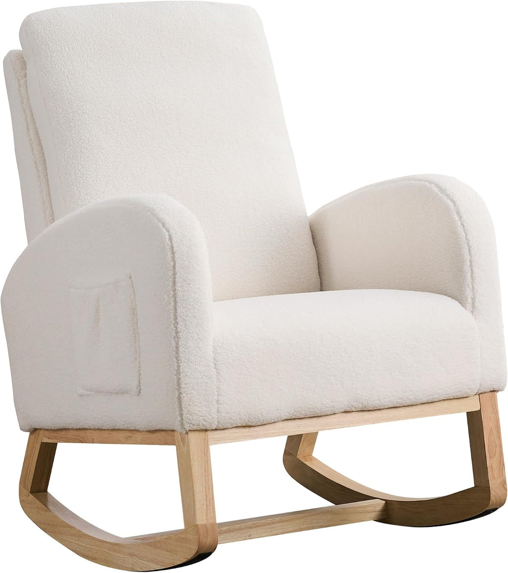 Chifee & Vingol Rocking Chair Nursery Sherpa Boucle Nursing Glider Rocker Chair, Teddy White