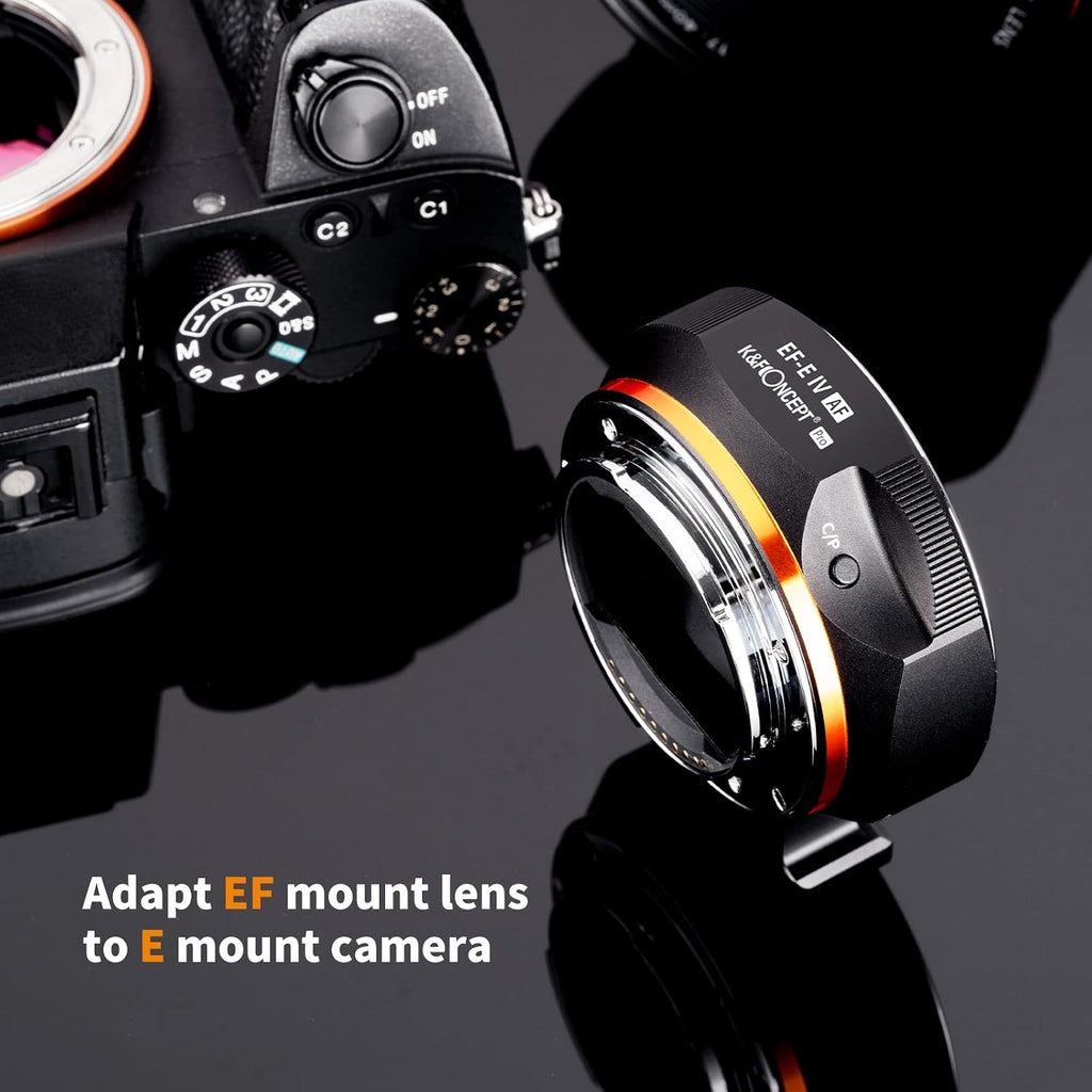 EF/EF-S to E Electronic Lens Adapter, K&F CONCEPT Auto Focus EF EF-S Mount Lens Mount Adapter Ring Compatible with Sony E Mount Cameras