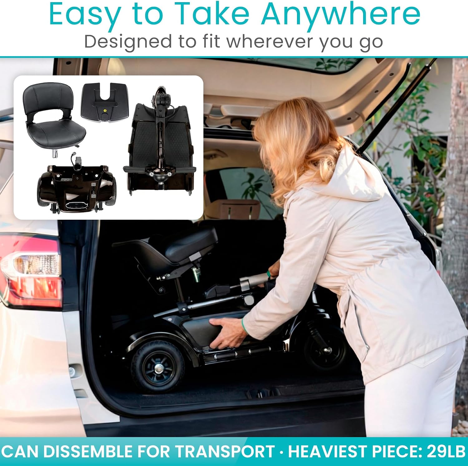 Vive 3 Wheel Mobility Scooter - Electric Powered Mobile Wheelchair Device for Adults - Folding, Collapsible and Compact for Travel - Long Range Power Extended Battery with Charger and Basket Included