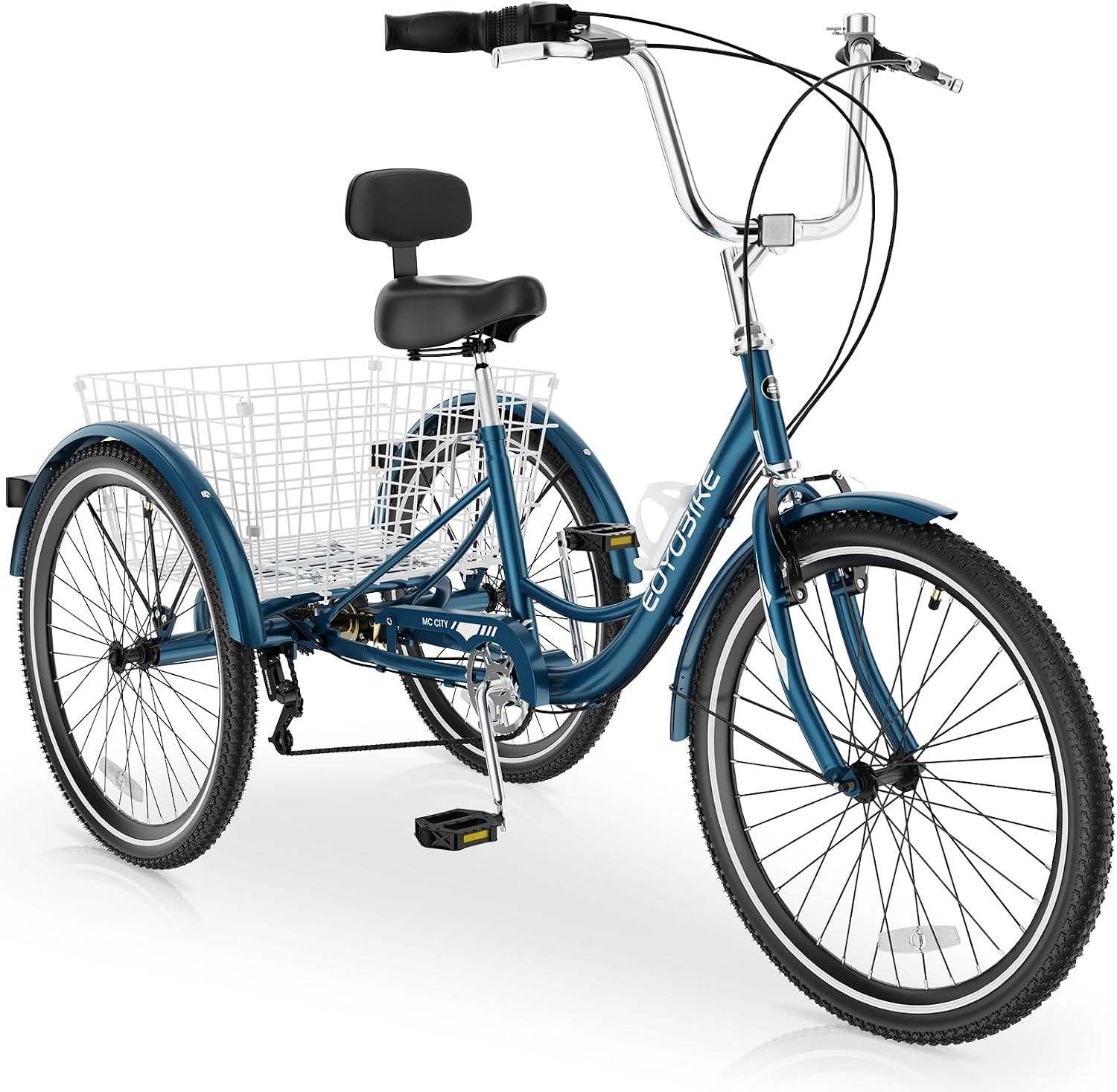 MOPHOTO Adult Tricycle 7 Speed, 20/24/26 Inch Low Step-Through Adult Trike with Large Rear Basket, 350 lbs Capacity 3 Wheel Bike for Seniors, Women and Men