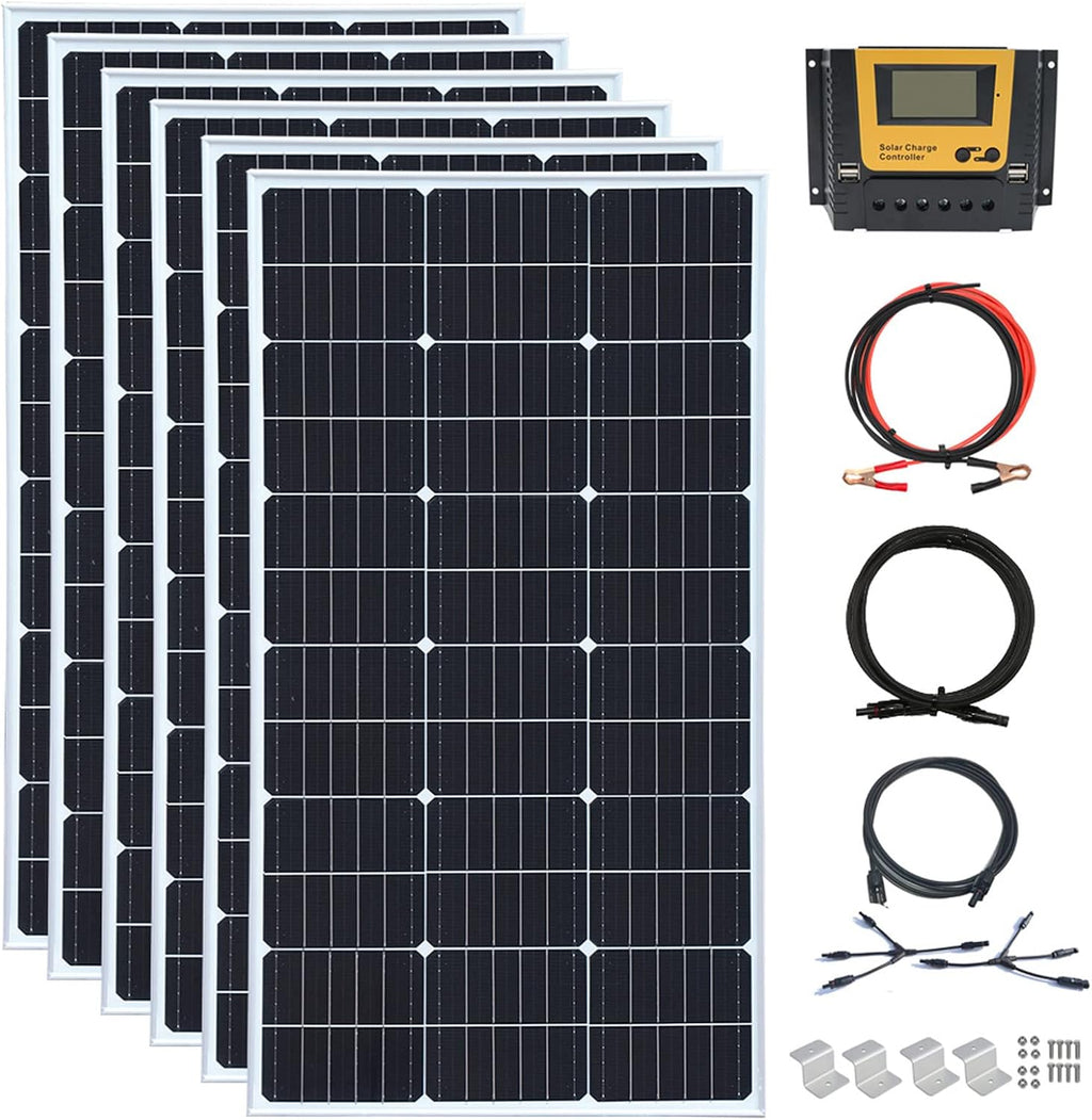 600 Watt 24Volt Solar Panel Kit 6X100W Monocrystalline Module 50A Charge Controller for RV, Boats, Trailer, Camper,Off-Grid System (600W Solar Kit)