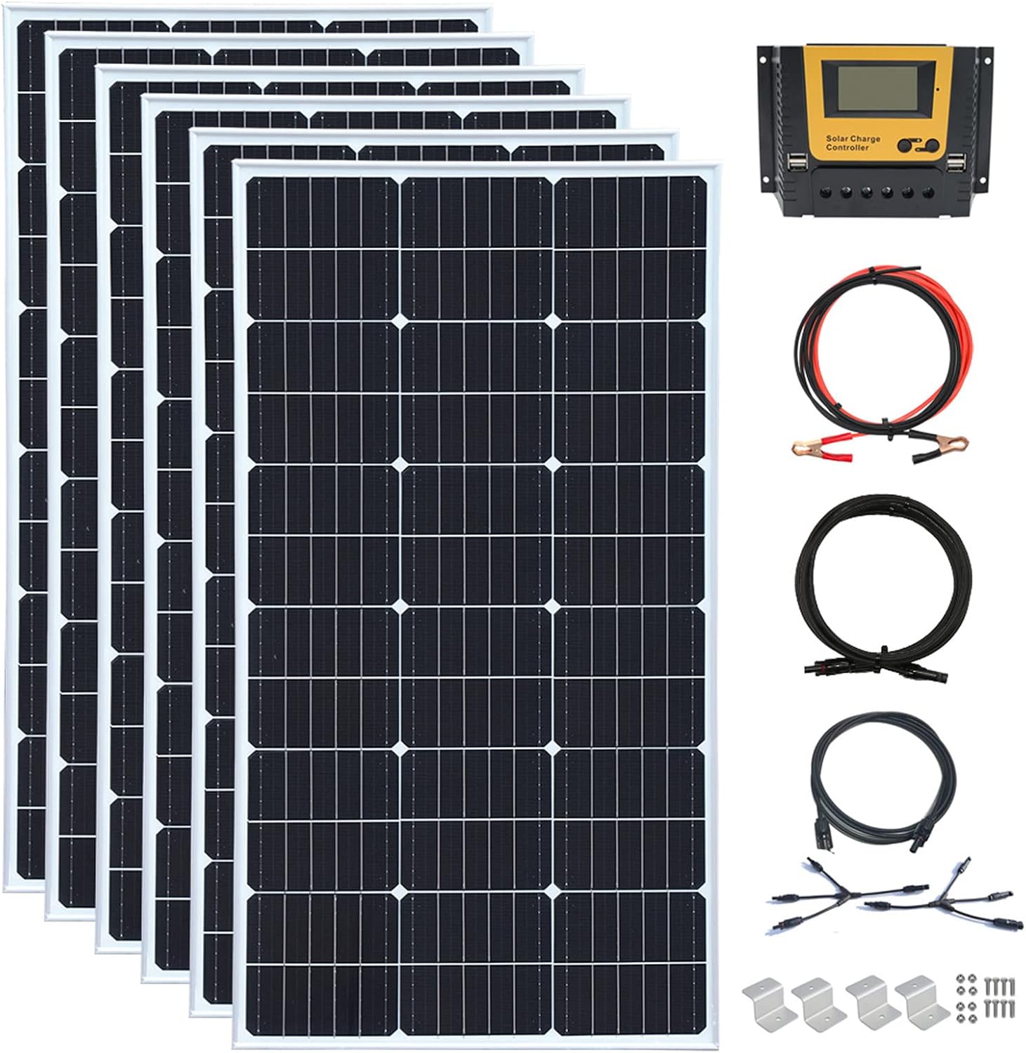 600 Watt 24Volt Solar Panel Kit 6X100W Monocrystalline Module 50A Charge Controller for RV, Boats, Trailer, Camper,Off-Grid System (600W Solar Kit)