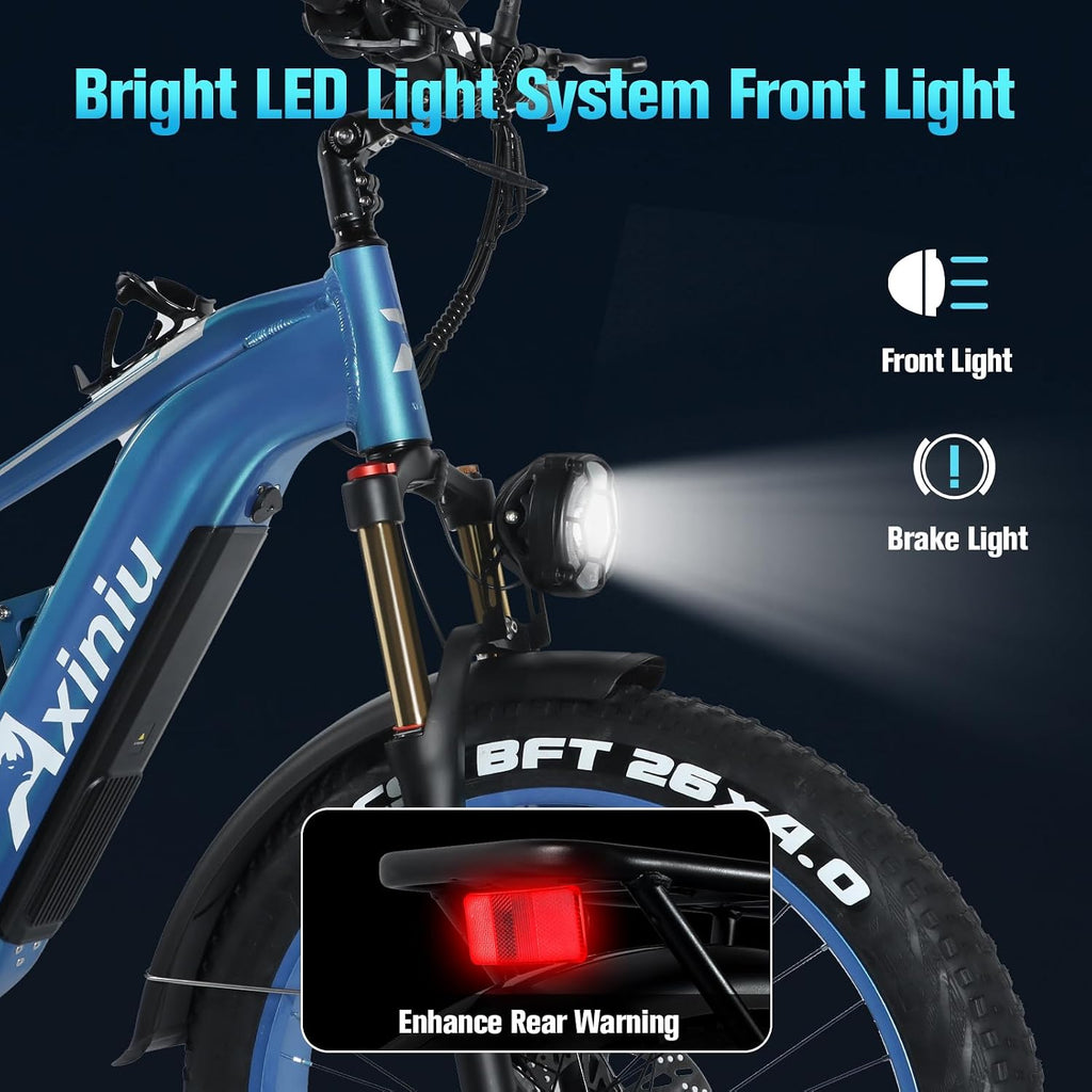 Electric Bike for Adults, 1800W Motor 52V 30Ah Samsung Battery Electric Mountain Bicycles, 26' Fat Tire Full Suspension Beach Snow Off Road E Bike, 35MPH & 120 Miles Long Range Ebike