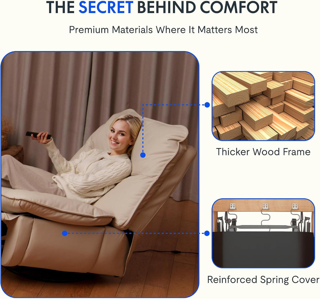 FLEXISPOT XRC7 Swivel Rocker Recliner Chair, 360° Swivel Oversized Armless Recliner Gaming Chair, Award-Winning Design with Premium PU Leather Upholstery for Living Room Gaming Room, Beige