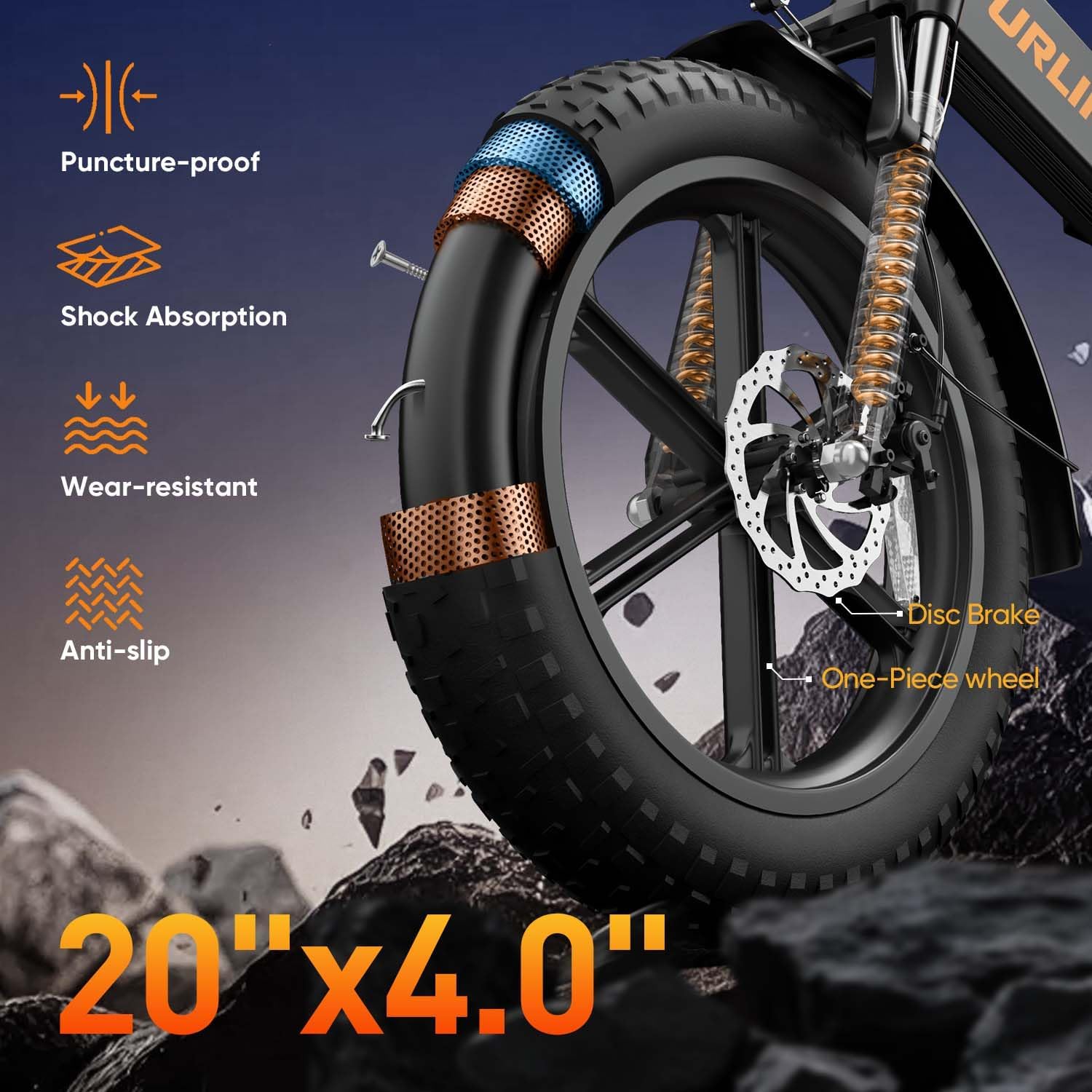 URLIFE Folding Electric Bike for Adults, 48V Motor, 60-80 Miles per Charge, 20'x4' Fat Tires with Quad-Link Full Suspension, 7-Speed & LED Display