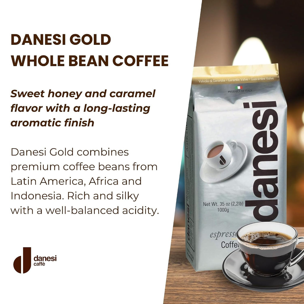 Danesi Caffe Italian Whole Coffee Beans - Espresso Coffee Beans and Medium Roast Whole Bean - Perfect for Espresso Machines, French Press, and Home Brewing - Gold (13.2 lb)