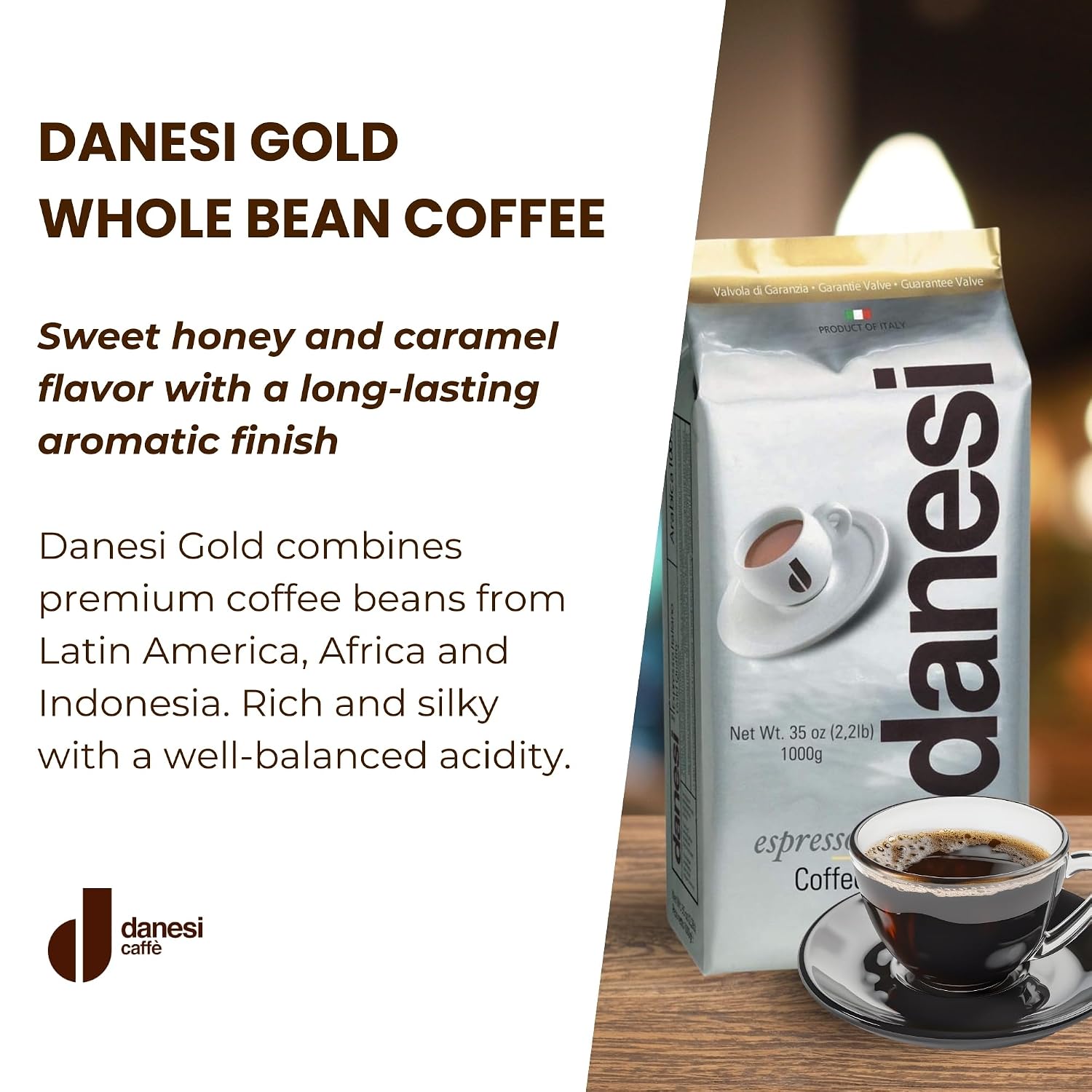 Danesi Caffe Italian Whole Coffee Beans - Espresso Coffee Beans and Medium Roast Whole Bean - Perfect for Espresso Machines, French Press, and Home Brewing - Gold (13.2 lb)