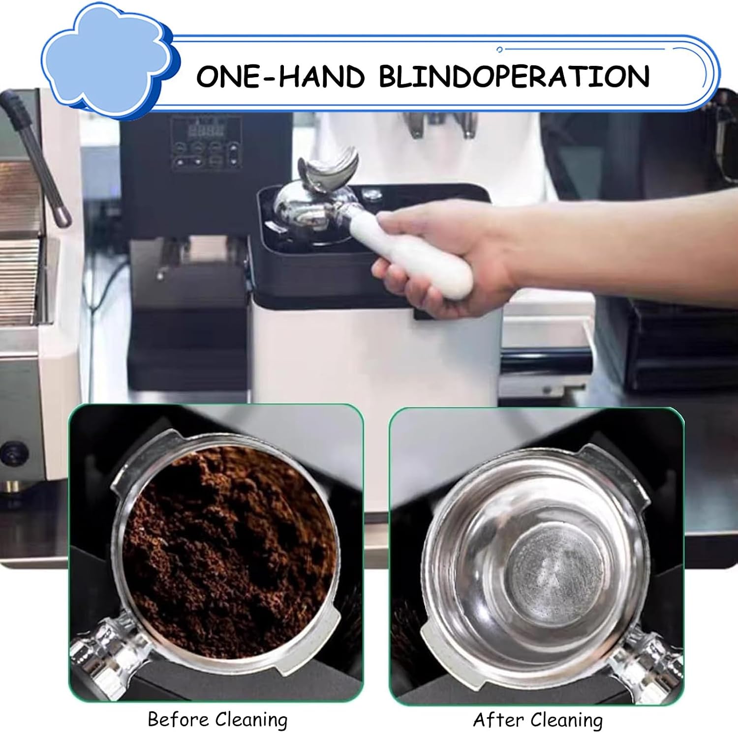 Electric Portafilter Cleaning Machine, Portafilter Cleaner Electric, 3L Large Capacity, 300 RPM Coffee Filter Holder Cleaner with 2 Scrapers and Brush, for Home or Coffee Bar Black